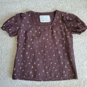 NotPerfect Linen Chania Puff Sleeve Top In Espresso Rose